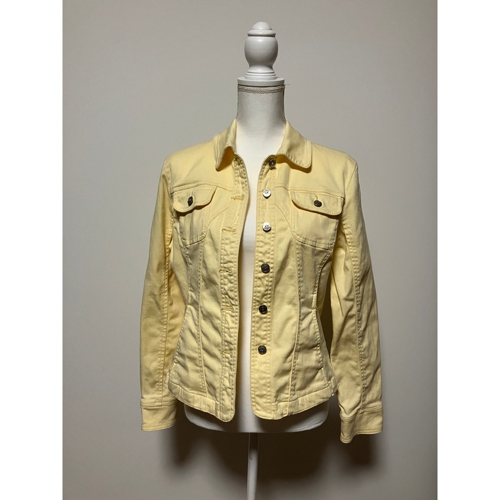 Live a Little Womens Denim Jacket M Yellow Solid Cotton Blend Stretch 25569